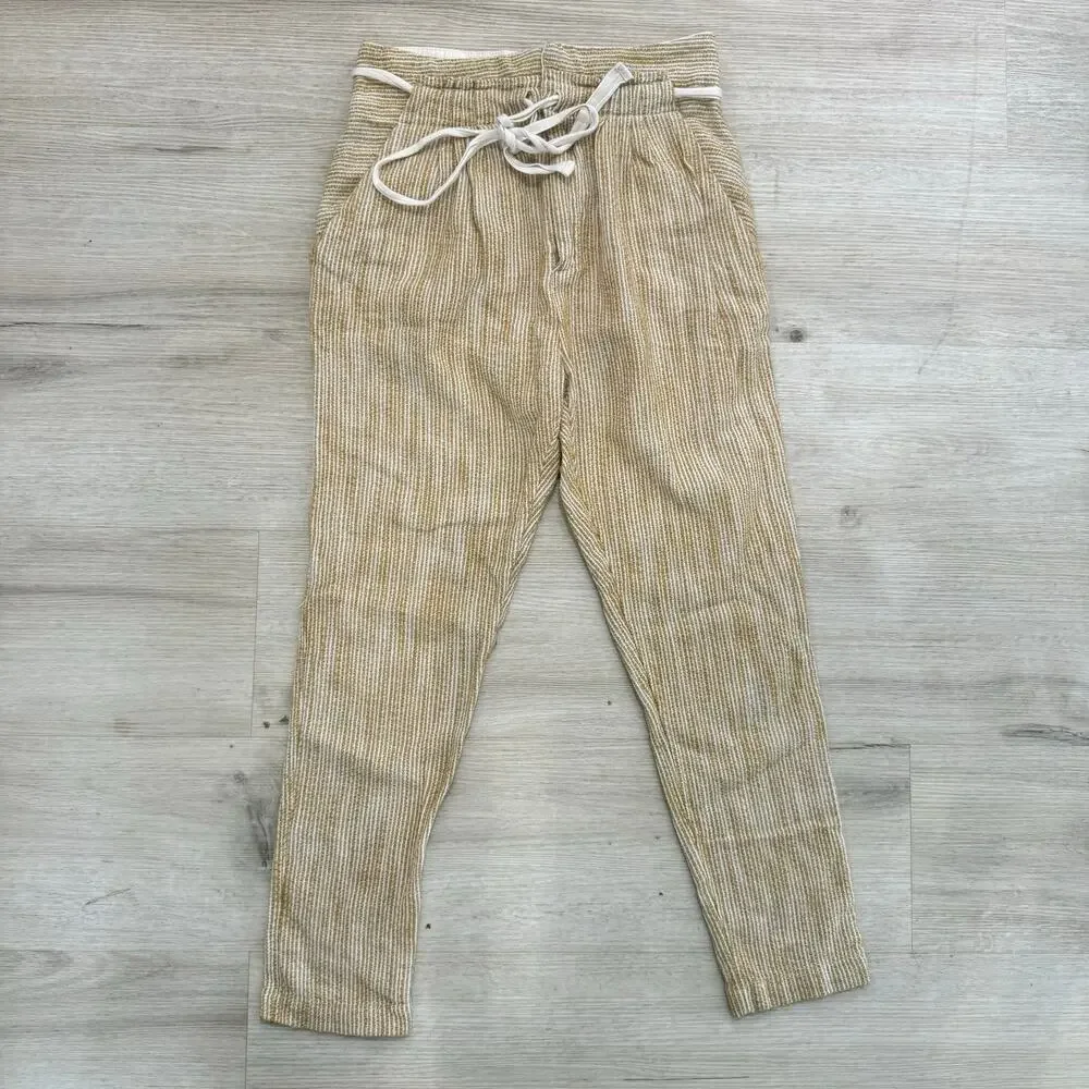 Free People Light At Sunrise Stripe Paperbag Crop Jogger Pants Boho Size 2